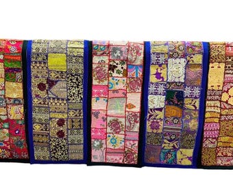 Ethnic Traditional Multi-Color Hand Patches Work Kantha Dining Table Runner, Table Mat