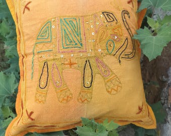 Hand Embroidered Elephant Pillow Shams - Cotton Euro Set of 2