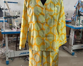 Natural Cotton Nightwear Set, Shell Print Pyjamas & Robe (Unisex)