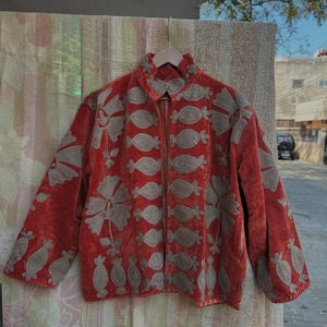 Velvet Suzani Woolen Hand Made Embroidered Cotton Women Unisex Jacket,Coat Blazer Waistcoat image 18