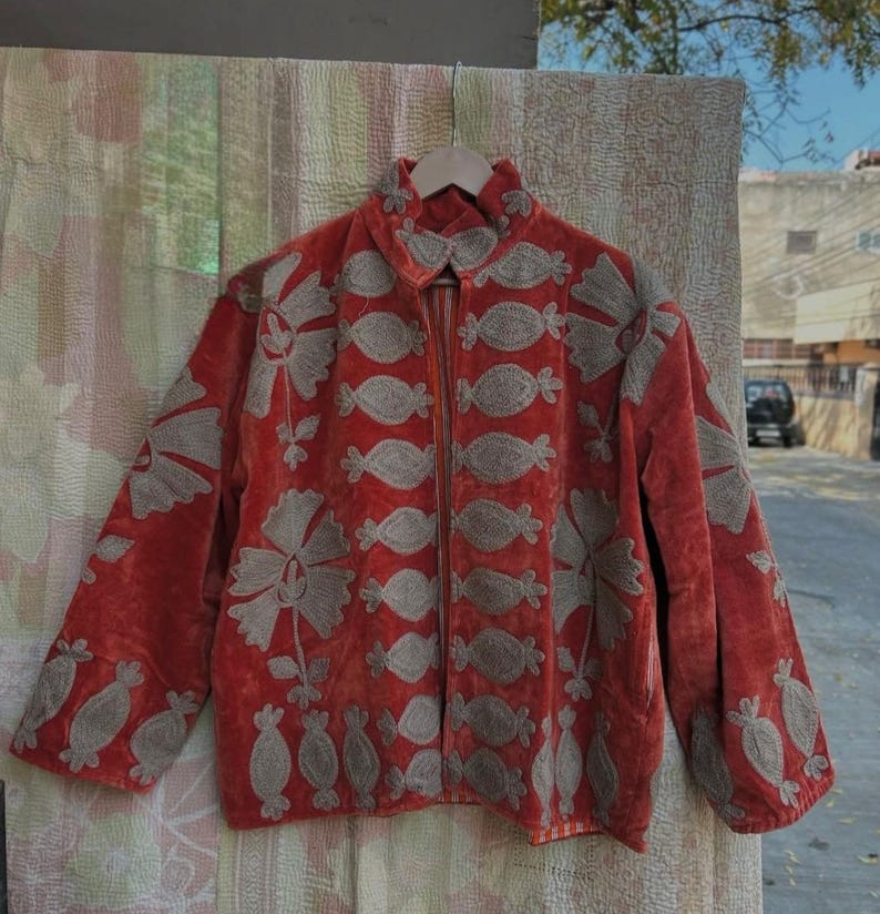 Velvet Suzani Woolen Hand Made Embroidered Cotton Women Unisex Jacket,Coat Blazer Waistcoat image 18