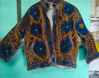 Reversible Suzani Hand Embroidered Velvet Cotton Jacket: Unisex Coat,Waist Coat,Costume Blazer