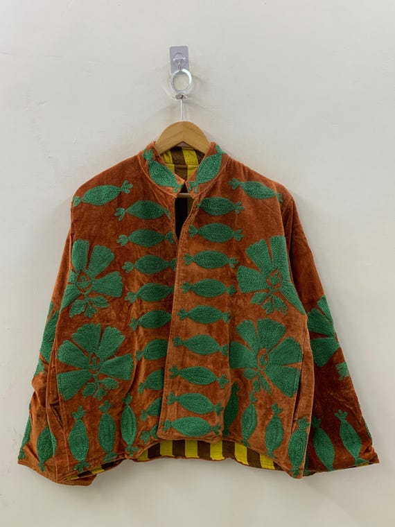 Velvet Suzani Woolen Hand Made Embroidered Cotton Women Unisex Jacket,Coat Blazer Waistcoat