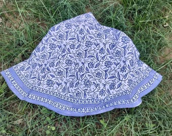 Indigo Floral Cotton Tablecloth - 66" Round Hand Block Print