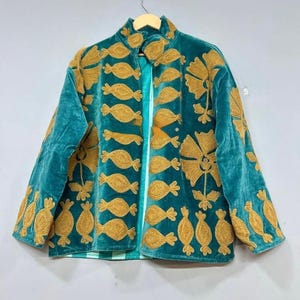 Velvet Suzani Woolen Hand Made Embroidered Cotton Women Unisex Jacket,Coat Blazer Waistcoat image 20