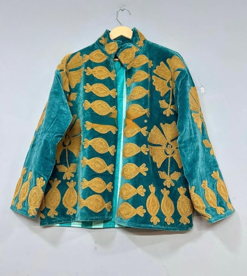 Velvet Suzani Woolen Hand Made Embroidered Cotton Women Unisex Jacket,Coat Blazer Waistcoat image 20