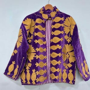Velvet Suzani Woolen Hand Made Embroidered Cotton Women Unisex Jacket,Coat Blazer Waistcoat image 16