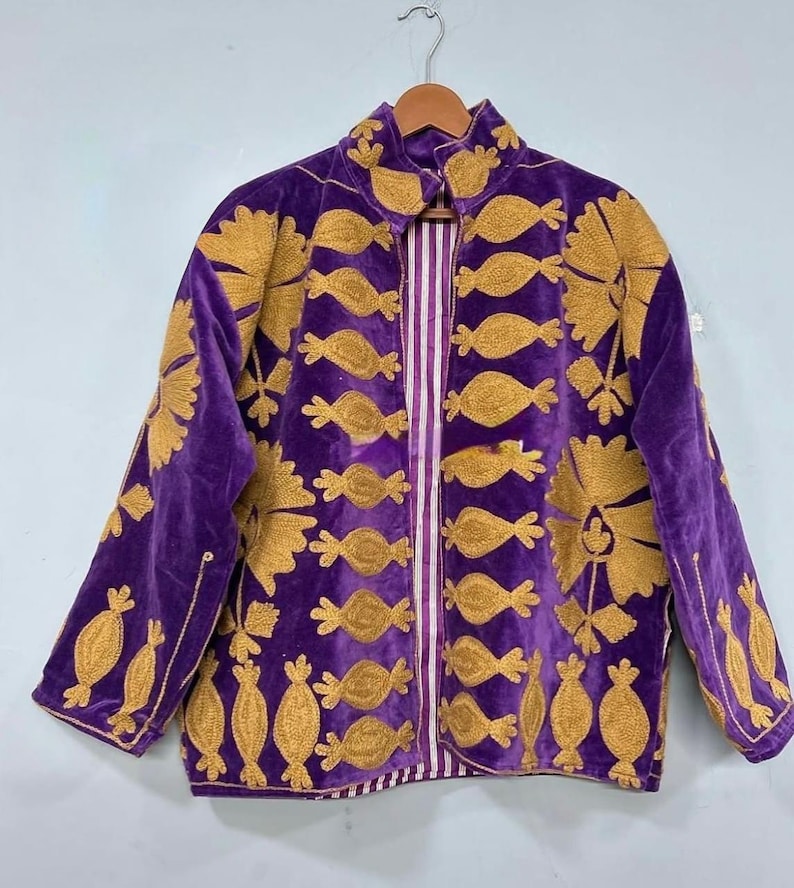Velvet Suzani Woolen Hand Made Embroidered Cotton Women Unisex Jacket,Coat Blazer Waistcoat image 16