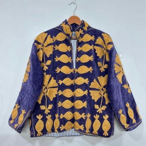 Velvet Suzani Woolen Hand Made Embroidered Cotton Women Unisex Jacket,Coat Blazer Waistcoat image 19