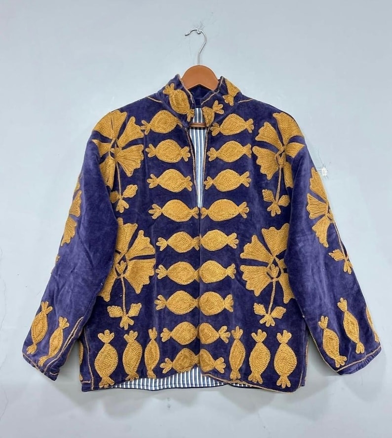 Velvet Suzani Woolen Hand Made Embroidered Cotton Women Unisex Jacket,Coat Blazer Waistcoat image 19
