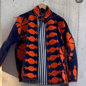 Velvet Suzani Woolen Hand Made Embroidered Cotton Women Unisex Jacket,Coat Blazer Waistcoat image 15