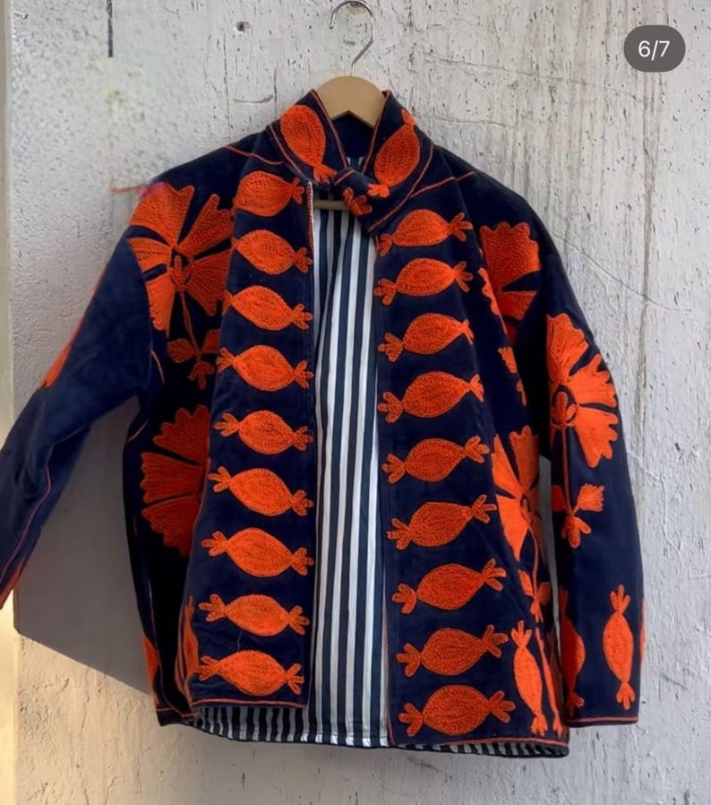 Velvet Suzani Woolen Hand Made Embroidered Cotton Women Unisex Jacket,Coat Blazer Waistcoat image 15