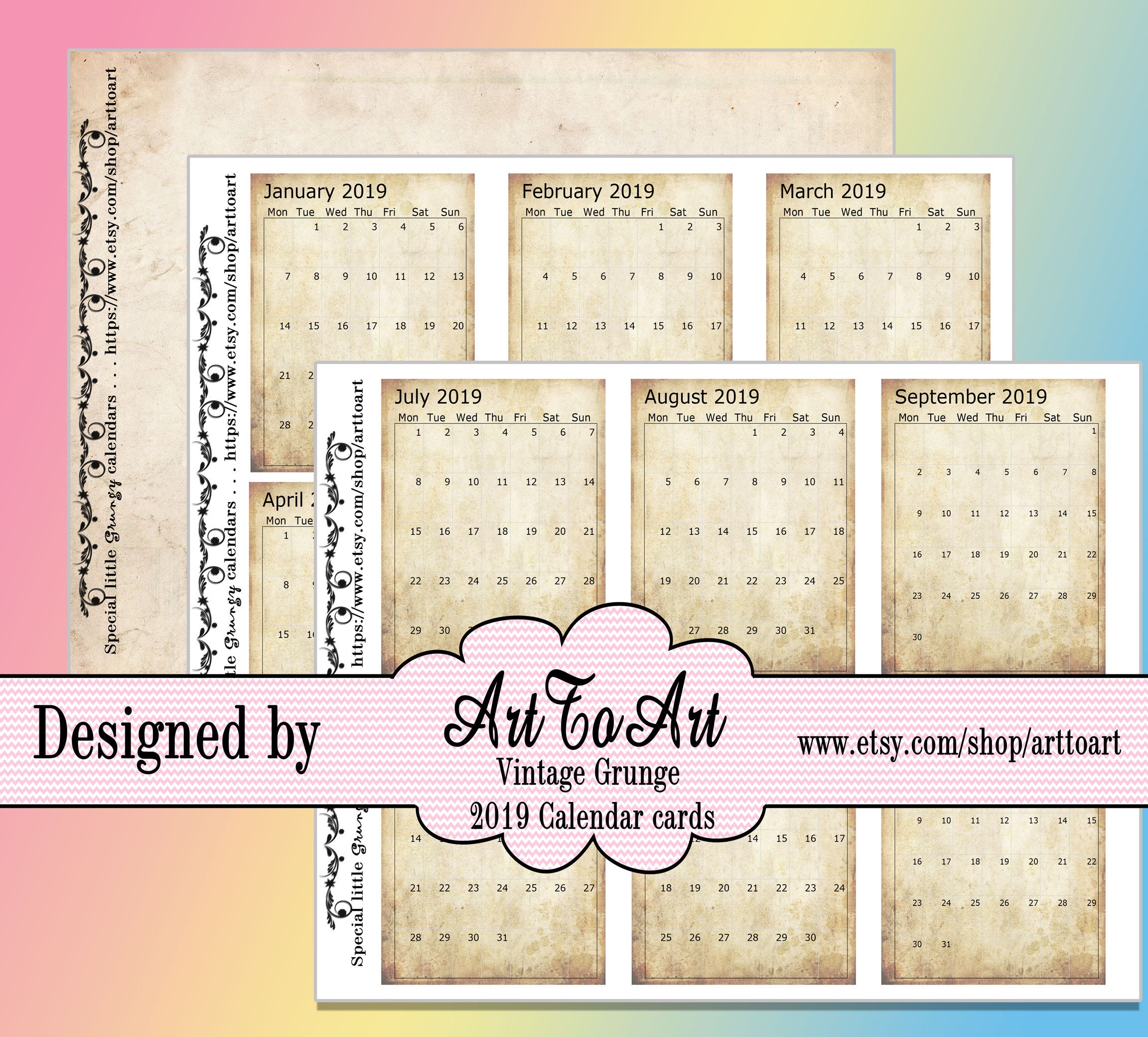 vintage grunge calendar cards