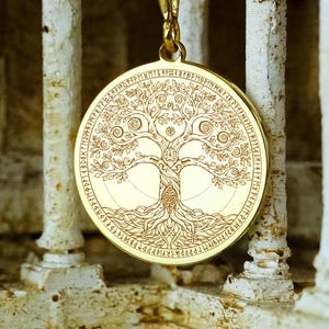 Yggdrasil Tree of Life Necklace: Norse Runes Medallion Pendant