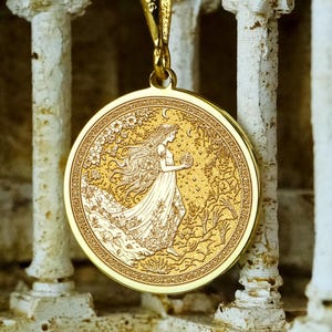 Persephone’s Descent Necklace – Greek Goddess of Spring and Underworld Medallion, Mythology Pendant
