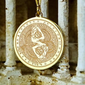 Huginn & Muninn Raven Medallion – Odin’s Norse Ravens with Runes  Celtic Knots – Viking Necklace in Silver or Gold