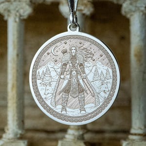 Skadi Norse Goddess Pendant: Viking Huntress Medallion in Silver