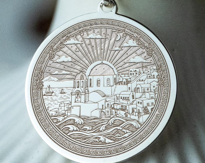 Santorini Blue Dome Pendant – Whitewashed Aegean Rooftops in Silver or Gold