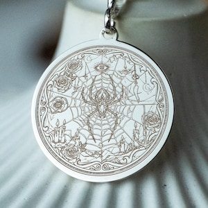 Gothic Spider Web Medallion: All-Seeing Eye, Roses & Bats Necklace