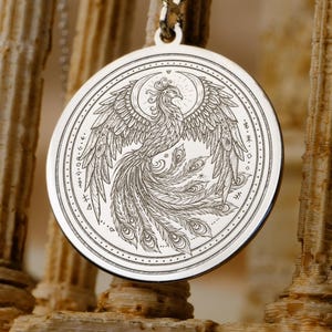 Colgante de renacimiento de fénix: collar de pájaro de fuego con halo lunar