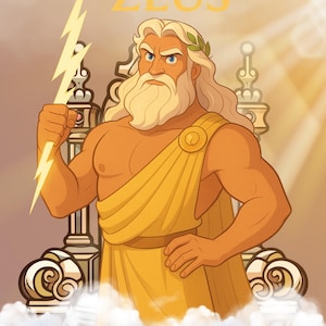 Digital Zeus Canvas Art Print, Mythology Decor, Greek God Wall Art, Lightning Artwork, Gift for Mythology Lovers, Colorful Home Decor