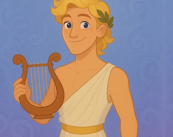 DIGITAL Animation-Style Apollo Art Print - Greek God of Music & Sun | Mythology Wall Decor | Lyre Poster | 8x10