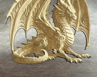 3D Dragon Engraved Wood Wall Art: Fantasy Decor