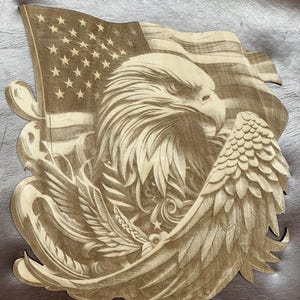 3D Illusion Engraved Eagle with American Flag | Patriotic Wooden Wall Art