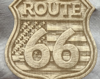 Rustic Route 66 American Flag Wall Plaque – 3D Illusion Decor