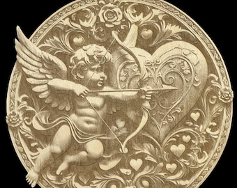 3D Engraved Cupid Heart Wall Art: Romantic Wooden Illusion