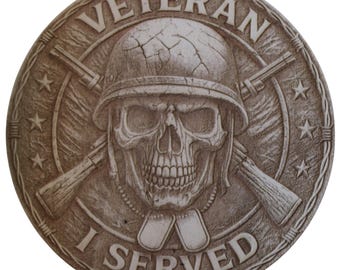 Schädel-Soldat Plakette: Rustikale 3D Plakette