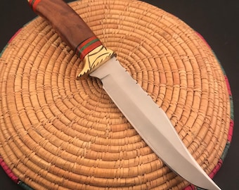 Faca Bowie de aço carbono feita à mão: 12" Full Tang Caça, Camping, Sobrevivência