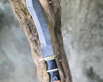 Handmade Damascus Steel Viking Knife: Rosewood Handle, Leather Sheath