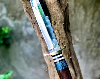 Handmade Carbon Steel Knife: Rosewood Handle, Leather Sheath