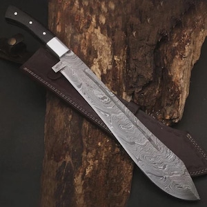 Custom Handmade Damascus Steel Blade Survival Machete Knife - Hunting Knife