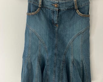 Miss Blumarine Jeans Y2K Rhinestone Skirt Made in Italy Junior Size 8-12 or Petite Adult XXS