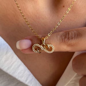 Cubic Zirconia 14k Gold Heart Infinity Necklace, Dainty Infinity Pendant, Gold Jewelry, Couples, Friendship & Family Necklace for Her