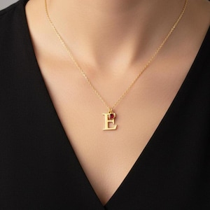 14K Gold Initial Necklace with Birthstone • Initial Necklace • Birthstone Jewelry • Personalized Gift for Her • Christmas Gifts for Women