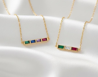 Baguette Birthstone Necklace, Family Birthstone Necklace, Personalized Gift, Mother's Birthstone Jewelry ,Gift for Mom,Birthday Gift