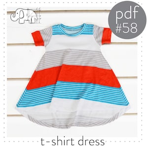 Tshirt dress pattern // flared curved hem // pdf instant download // long and short sleeve // 0M to 6T // #58