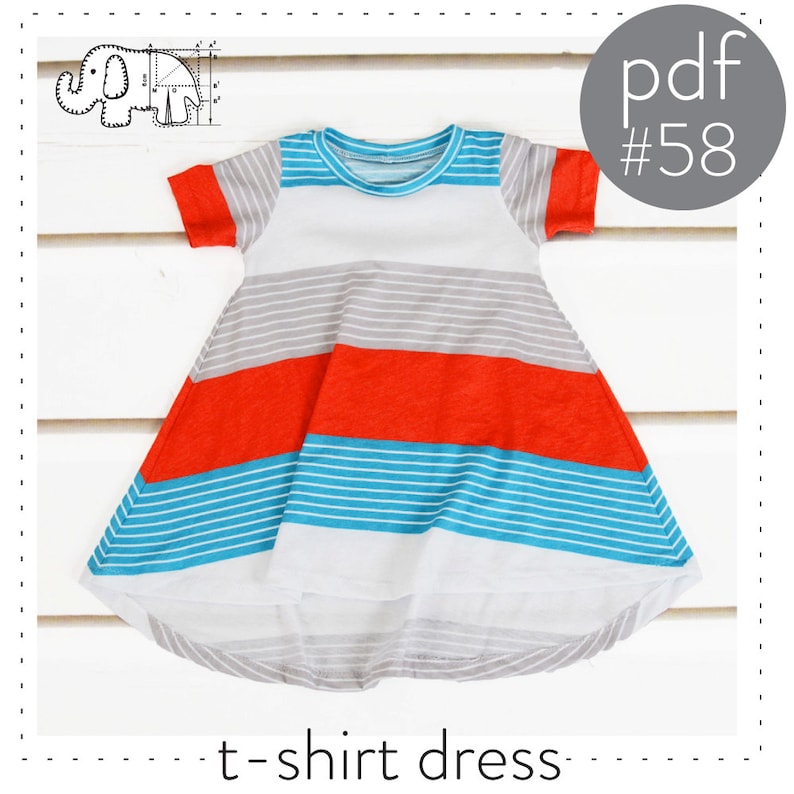 Tshirt dress pattern // flared curved hem // pdf instant download // long and short sleeve // 0M to 6T // #58 