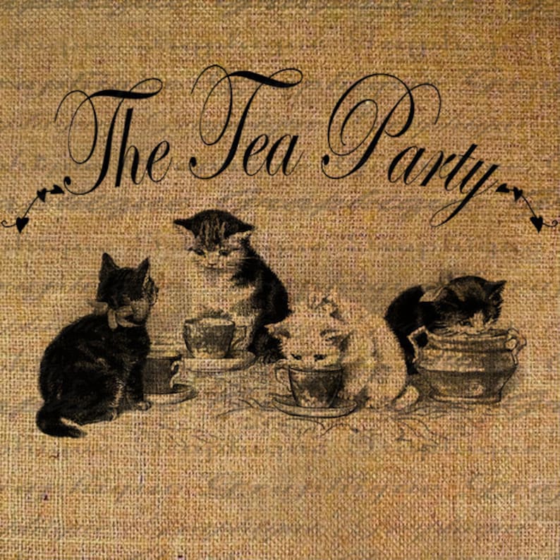 The Tea Party Kittens Drink From Tea Cups Cat Kitty Cats Etsy