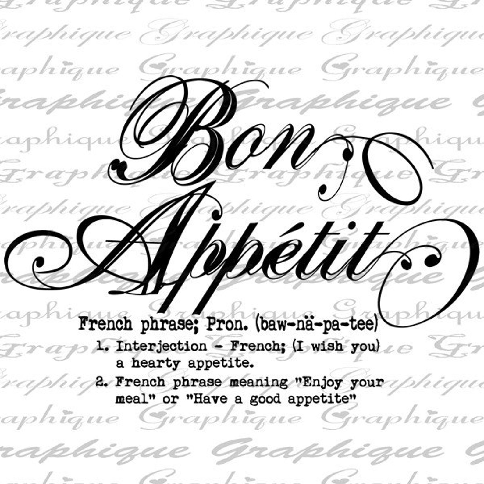 Bon Appetit Definition Defined France French Text Digital - Etsy