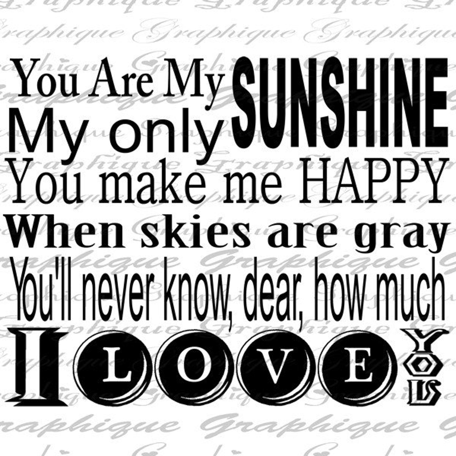 You Are My SUNSHINE Lyrics Quote Text Typography Words Digital Etsy