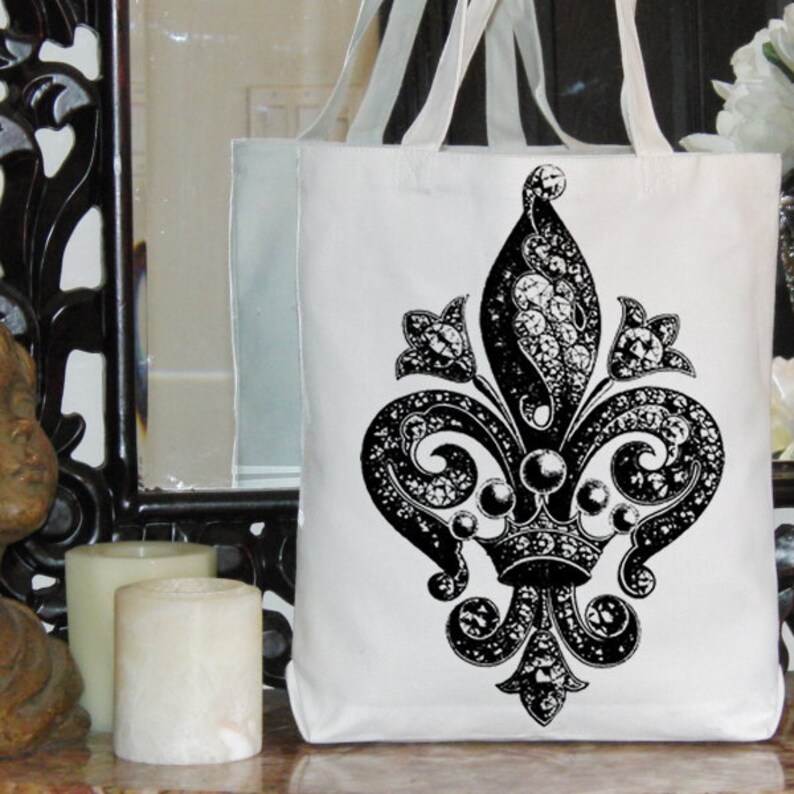 2552 Fleur de Lis Ornate Intricate Design French Jewels Crown Digital Image Download Sheet Transfer To Pillows Tote Tea Towels Burlap No