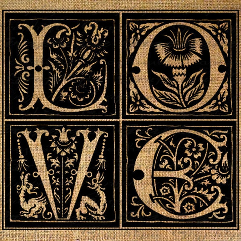 Fancy Vintage LOVE Word Letters Square Text Digital Collage Etsy