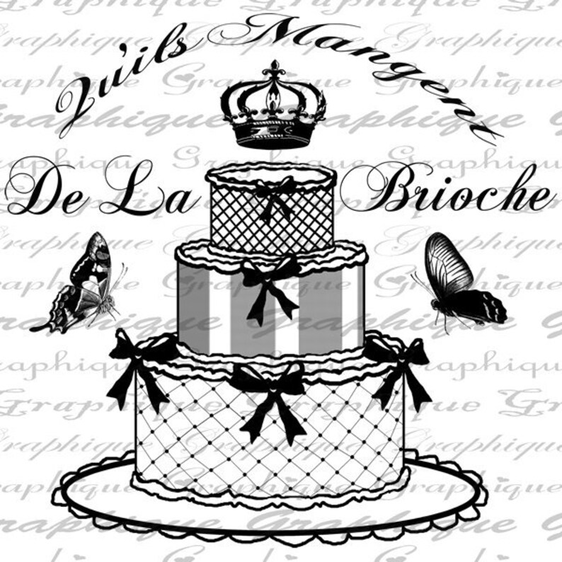 Let Them Eat Cake French Text Cake Crown Butterflies Words Etsy