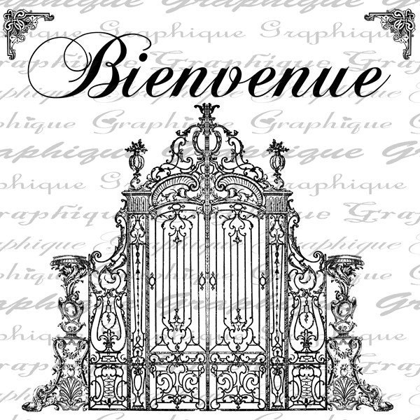 French Word For Welcome Bienvenue With Wrought Iron Gate Etsy