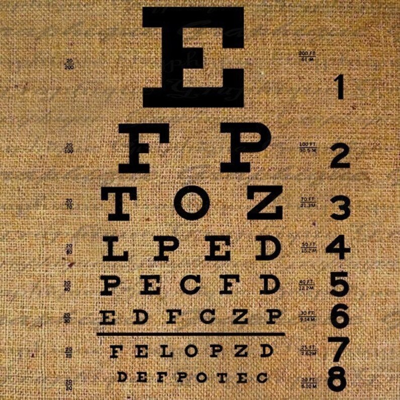 Eye Vision Chart Letters Type Digital Image Download Transfer Etsy