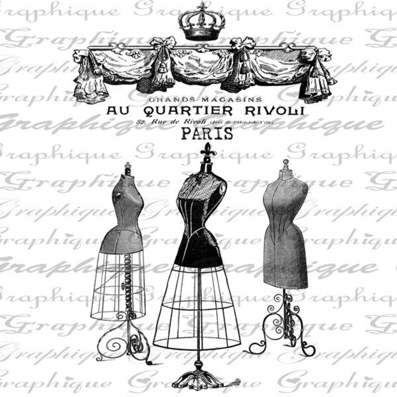 Dress Forms Crown French Text Digital Image Download Transfer Etsy